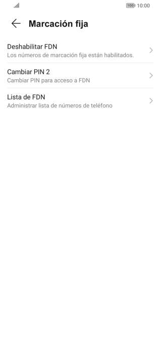 Pulsa Deshabilitar FDN para desactivar la marcación fija. Pulsa Deshabilitar FDN para desactivar la marcación fija.