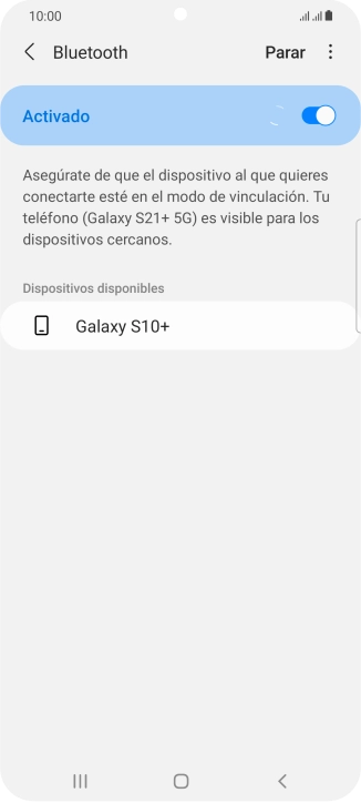 Pulsa el dispositivo Bluetooth deseado y sigue las indicaciones de la pantalla para vincular el dispositivo al teléfono. Pulsa el dispositivo Bluetooth deseado y sigue las indicaciones de la pantalla para vincular el dispositivo al teléfono.