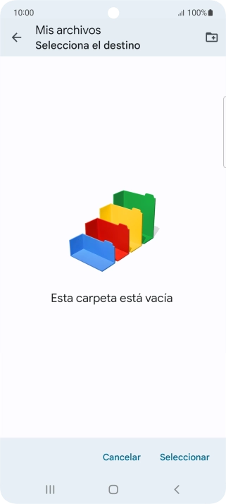 Si deseas crear una nueva carpeta, pulsa el icono de nueva carpeta y sigue las indicaciones de la pantalla para crearla. Si deseas crear una nueva carpeta, pulsa el icono de nueva carpeta y sigue las indicaciones de la pantalla para crearla.
