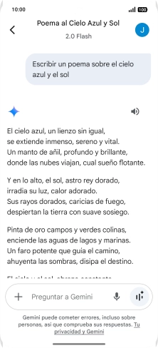 A Gemini le puedes pedir que genere un texto a partir de una descripción tuya. A Gemini le puedes pedir que genere un texto a partir de una descripción tuya.