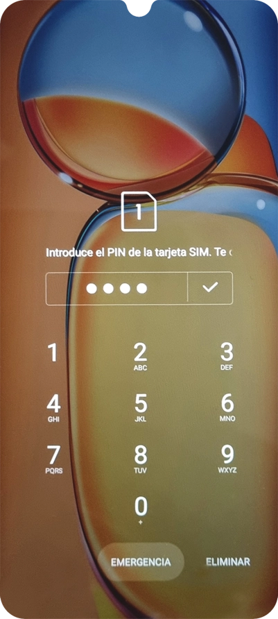 Si es necesario desbloquear la tarjeta SIM, introduce el código PIN y pulsa el icono de aceptar. Si es necesario desbloquear la tarjeta SIM, introduce el código PIN y pulsa el icono de aceptar.