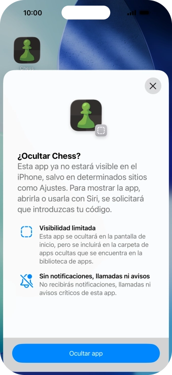 Pulsa Ocultar app. Pulsa Ocultar app.