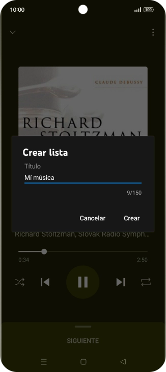 Introduce el nombre deseado de la lista de reproducción y pulsa Crear.