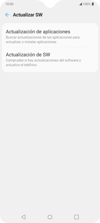 Pulsa Actualización de SW. Si hay una versión de software nueva disponible, aparecerá ahora en la pantalla. Sigue las indicaciones de la pantalla para actualizar el software del teléfono. Pulsa Actualización de SW. Si hay una versión de software nueva disponible, aparecerá ahora en la pantalla. Sigue las indicaciones de la pantalla para actualizar el software del teléfono.