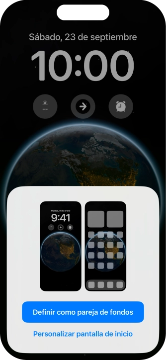 Si deseas utilizar el mismo tema de color en la pantalla de inicio, pulsa Definir como pareja de fondos. Si deseas utilizar el mismo tema de color en la pantalla de inicio, pulsa Definir como pareja de fondos.