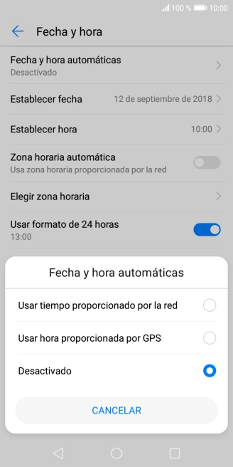 Pulsa Usar tiempo proporcionado por la red para activar la función. Pulsa Usar tiempo proporcionado por la red para activar la función.