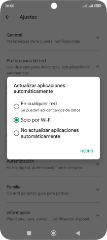 Para activar la actualización automática de apps utilizando la red móvil, pulsa En cualquier red. Para activar la actualización automática de apps utilizando la red móvil, pulsa En cualquier red.