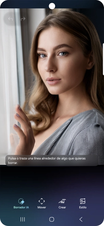 Si deseas eliminar elementos de una fotografía, pulsa Borrador IA y sigue las indicaciones de la pantalla para utilizar la función. Si deseas eliminar elementos de una fotografía, pulsa Borrador IA y sigue las indicaciones de la pantalla para utilizar la función.