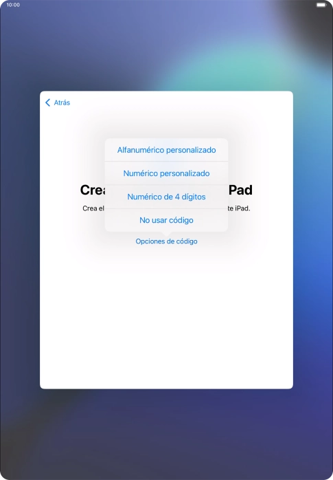 Sigue las indicaciones de la pantalla para activar el uso del código de seguridad o pulsa No usar código. Sigue las indicaciones de la pantalla para activar el uso del código de seguridad o pulsa No usar código.
