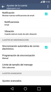 Pulsa Sincronización automática de correo electrónico. para activar la función. Pulsa Sincronización automática de correo electrónico. para activar la función.