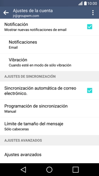 Pulsa Sincronización automática de correo electrónico. para activar la función. Pulsa Sincronización automática de correo electrónico. para activar la función.