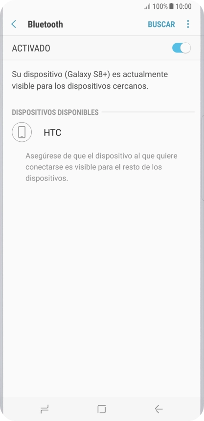Pulsa el dispositivo Bluetooth deseado y sigue las indicaciones de la pantalla para vincular el dispositivo al teléfono. Pulsa el dispositivo Bluetooth deseado y sigue las indicaciones de la pantalla para vincular el dispositivo al teléfono.