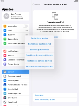 Pulsa Restablecer ajustes. Pulsa Restablecer ajustes.