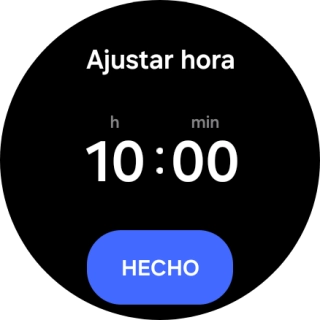 Desliza el dedo hacia arriba o hacia abajo por la pantalla para poner el reloj en hora. Desliza el dedo hacia arriba o hacia abajo por la pantalla para poner el reloj en hora.