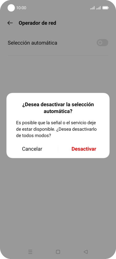 Pulsa Desactivar para desactivar la función y espera mientras el teléfono está buscando redes. Pulsa Desactivar para desactivar la función y espera mientras el teléfono está buscando redes.