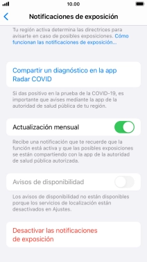 Pulsa Desactivar las notificaciones de exposición. Pulsa Desactivar las notificaciones de exposición.