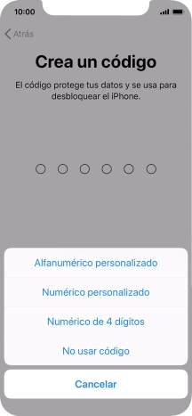Sigue las indicaciones de la pantalla para activar el uso del código de seguridad o pulsa No usar código. Sigue las indicaciones de la pantalla para activar el uso del código de seguridad o pulsa No usar código.