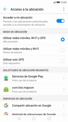 Si seleccionas Utilizar redes móviles, Wi-Fi y GPS, el teléfono podrá encontrar tu posición exacta con ayuda de los satélites GPS, la red móvil y una red wifi cercana. El GPS por satélite requiere vista libre al cielo. Si seleccionas Utilizar redes móviles, Wi-Fi y GPS, el teléfono podrá encontrar tu posición exacta con ayuda de los satélites GPS, la red móvil y una red wifi cercana. El GPS por satélite requiere vista libre al cielo.