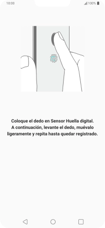 Sigue las indicaciones de la pantalla para crear una huella digital como código de seguridad. Sigue las indicaciones de la pantalla para crear una huella digital como código de seguridad.