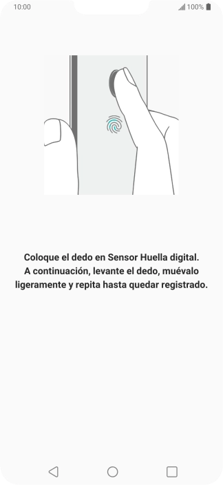 Sigue las indicaciones de la pantalla para crear una huella digital como código de seguridad. Sigue las indicaciones de la pantalla para crear una huella digital como código de seguridad.