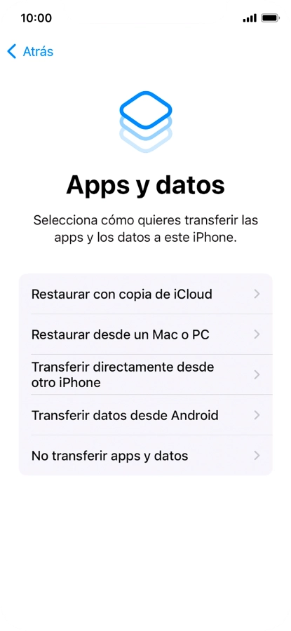 Pulsa No transferir apps y datos y sigue las indicaciones de la pantalla para finalizar la activación del teléfono. Pulsa No transferir apps y datos y sigue las indicaciones de la pantalla para finalizar la activación del teléfono.