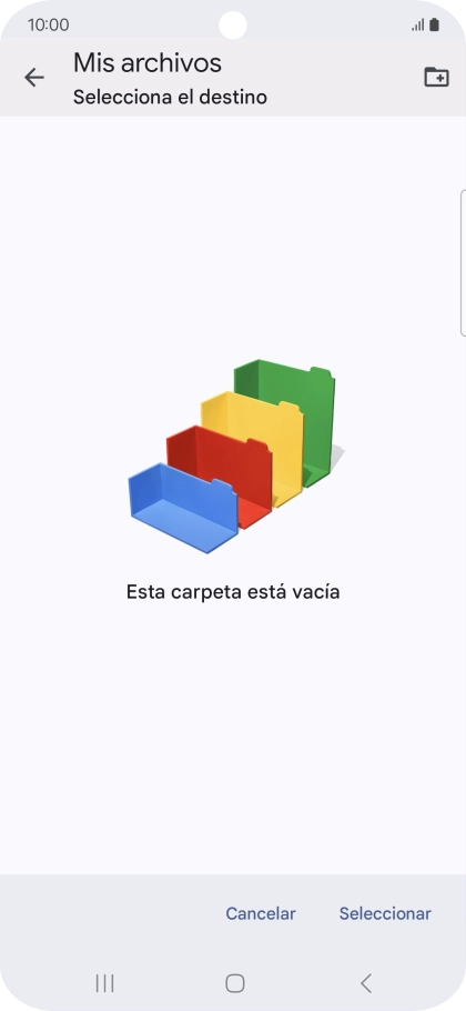 Si deseas crear una nueva carpeta, pulsa el icono de nueva carpeta y sigue las indicaciones de la pantalla para crearla. Si deseas crear una nueva carpeta, pulsa el icono de nueva carpeta y sigue las indicaciones de la pantalla para crearla.