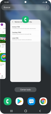 Para cerrar una sola aplicación en ejecución, desliza el dedo hacia arriba sobre la aplicación deseada. Para cerrar una sola aplicación en ejecución, desliza el dedo hacia arriba sobre la aplicación deseada.
