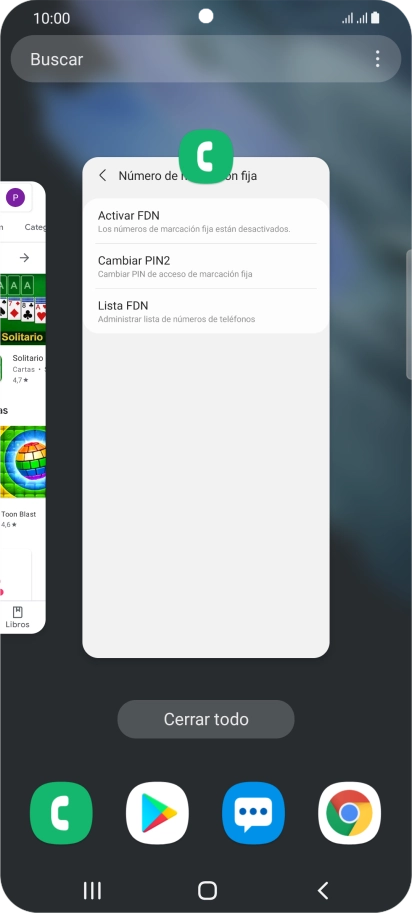 Para cerrar una sola aplicación en ejecución, desliza el dedo hacia arriba sobre la aplicación deseada. Para cerrar una sola aplicación en ejecución, desliza el dedo hacia arriba sobre la aplicación deseada.