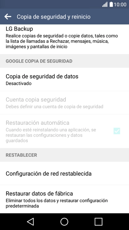 Pulsa Restaurar datos de fábrica. Pulsa Restaurar datos de fábrica.