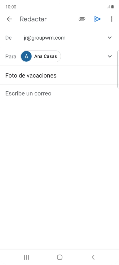 Pulsa en el campo de escritura y escribe el texto del correo electrónico. Pulsa en el campo de escritura y escribe el texto del correo electrónico.