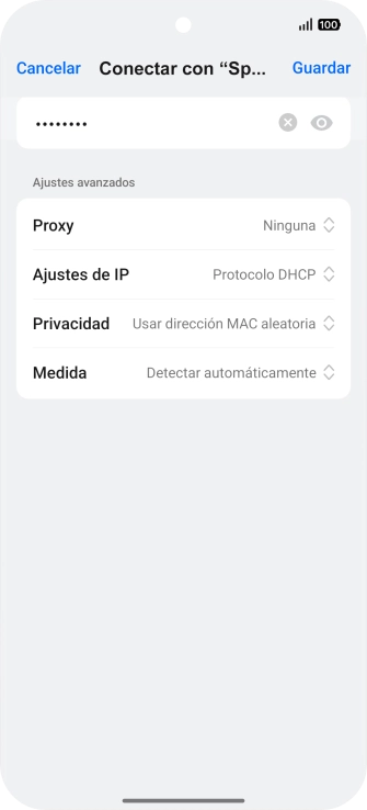 Introduce la contraseña de la red wifi y pulsa Guardar. Introduce la contraseña de la red wifi y pulsa Guardar.