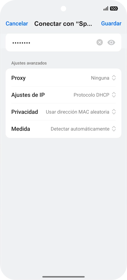 Introduce la contraseña de la red wifi y pulsa Guardar. Introduce la contraseña de la red wifi y pulsa Guardar.