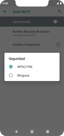 Pulsa WPA2 PSK para proteger la conexión wifi con una contraseña.