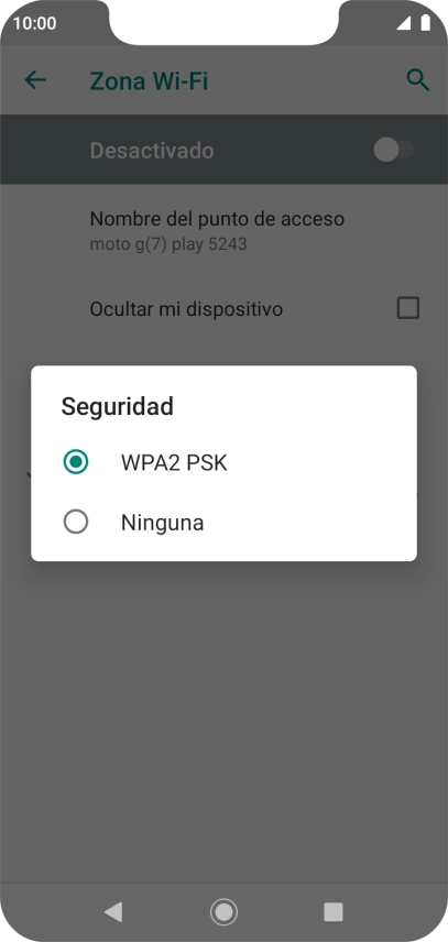 Pulsa WPA2 PSK para proteger la conexión wifi con una contraseña.