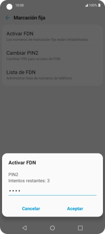 Introduce el código PIN2 y pulsa Aceptar.
