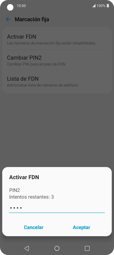 Introduce el código PIN2 y pulsa Aceptar.