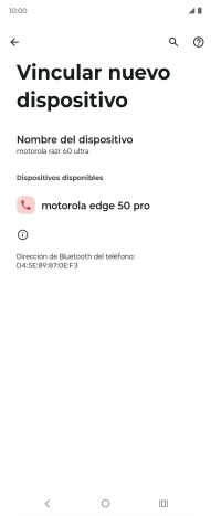 Pulsa el dispositivo Bluetooth deseado y sigue las indicaciones de la pantalla para vincular el dispositivo al teléfono. Pulsa el dispositivo Bluetooth deseado y sigue las indicaciones de la pantalla para vincular el dispositivo al teléfono.