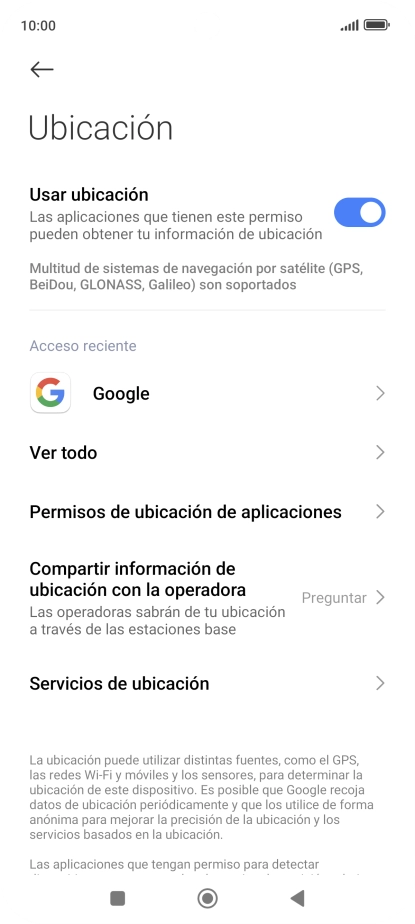 Pulsa Permisos de ubicación de aplicaciones. Pulsa Permisos de ubicación de aplicaciones.