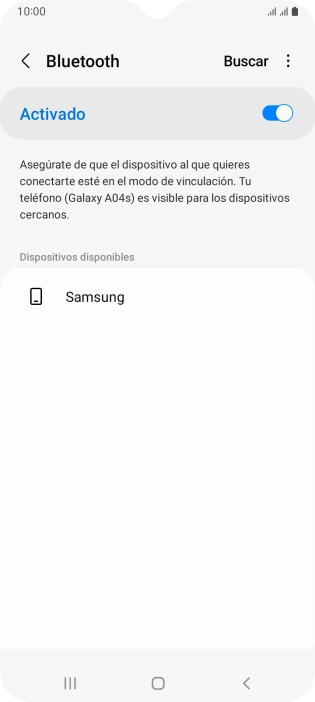 Pulsa el dispositivo Bluetooth deseado y sigue las indicaciones de la pantalla para vincular el dispositivo al teléfono. Pulsa el dispositivo Bluetooth deseado y sigue las indicaciones de la pantalla para vincular el dispositivo al teléfono.
