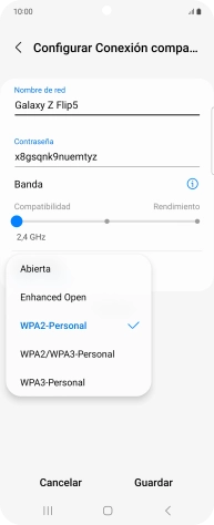 Pulsa WPA3-Personal para proteger la conexión wifi con una contraseña.