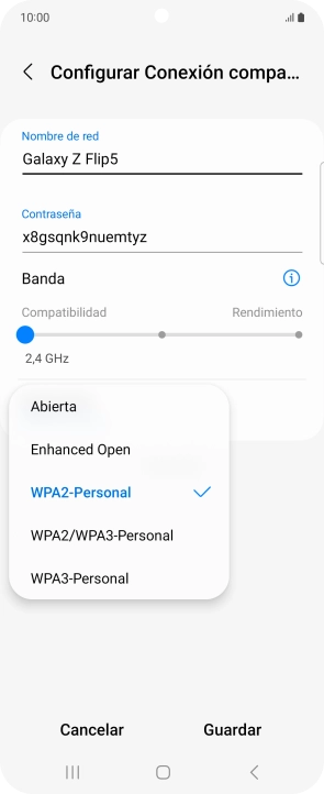Pulsa WPA3-Personal para proteger la conexión wifi con una contraseña.