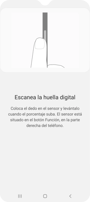 Sigue las indicaciones de la pantalla para crear una huella digital como código de seguridad. Sigue las indicaciones de la pantalla para crear una huella digital como código de seguridad.