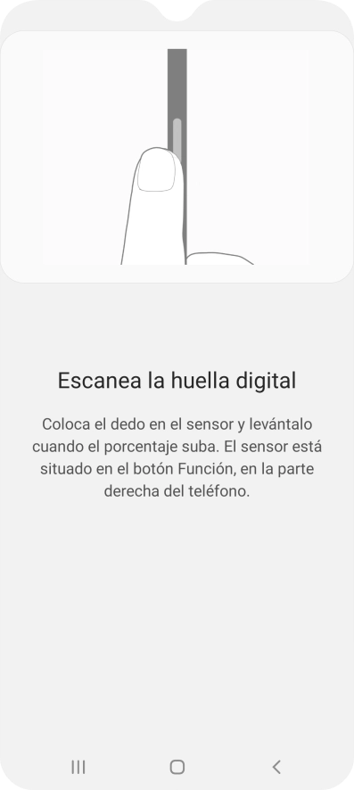 Sigue las indicaciones de la pantalla para crear una huella digital como código de seguridad. Sigue las indicaciones de la pantalla para crear una huella digital como código de seguridad.