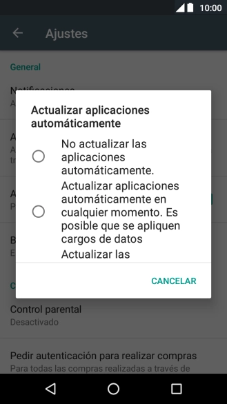 Para desactivar la actualización automática de apps, pulsa No actualizar las aplicaciones automáticamente. Para desactivar la actualización automática de apps, pulsa No actualizar las aplicaciones automáticamente.