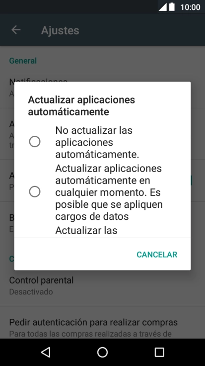Para desactivar la actualización automática de apps, pulsa No actualizar las aplicaciones automáticamente. Para desactivar la actualización automática de apps, pulsa No actualizar las aplicaciones automáticamente.