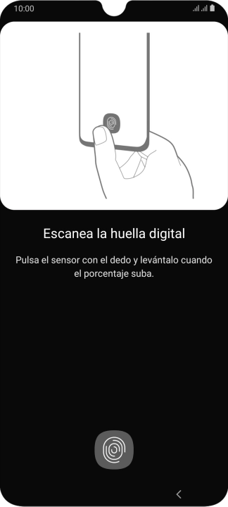 Sigue las indicaciones de la pantalla para crear una huella digital como código de seguridad. Sigue las indicaciones de la pantalla para crear una huella digital como código de seguridad.