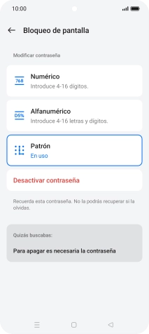 Pulsa Desactivar contraseña. Pulsa Desactivar contraseña.