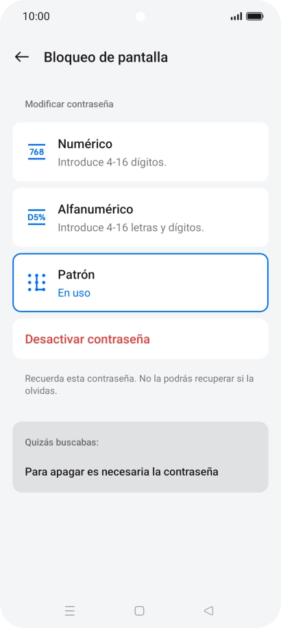 Pulsa Desactivar contraseña. Pulsa Desactivar contraseña.