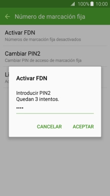 Introduce el código PIN2 y pulsa ACEPTAR. Introduce el código PIN2 y pulsa ACEPTAR.