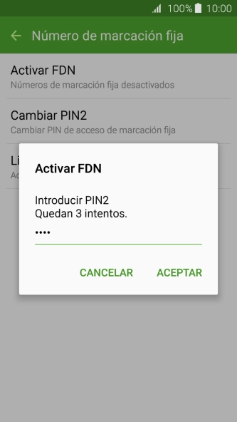 Introduce el código PIN2 y pulsa ACEPTAR. Introduce el código PIN2 y pulsa ACEPTAR.